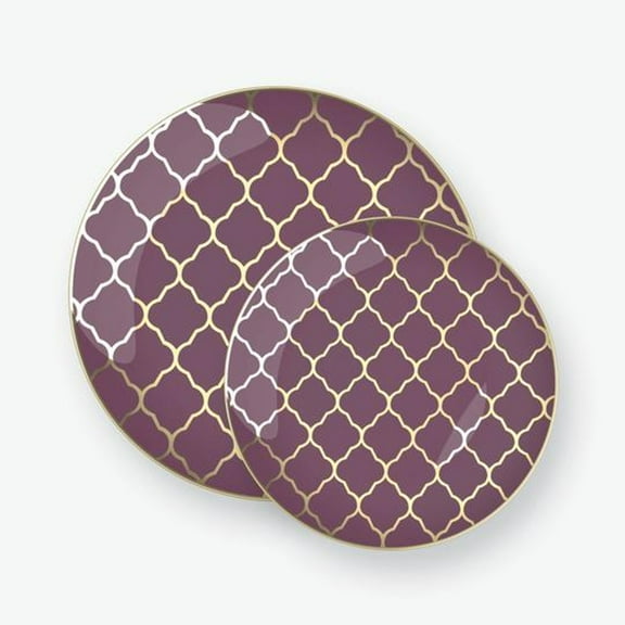 Party Source Purple w/ Accent Gold Rime Plastic Wedding Salad/Dessert Plates 10ct.