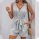 thumbnail image 4 of Mono sin mangas con cuello en V y cinturón para atar en la cintura para mujer - Mono informal para vacaciones - Conjunto de rayas para primavera y verano - Tallas S-XL, 4 of 7