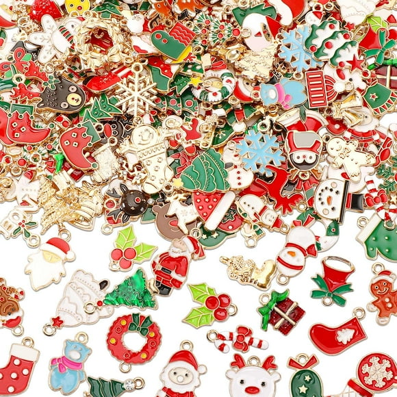 350 unidades de amuletos navideños de SANNIX, esmaltados en oro, para manualidades