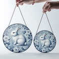 thumbnail image 4 of Blue Floral Rabbit Farmhouse Suncatcher Stained Glass Style UV Printed Glass Chinoiserie Round, 4 of 8