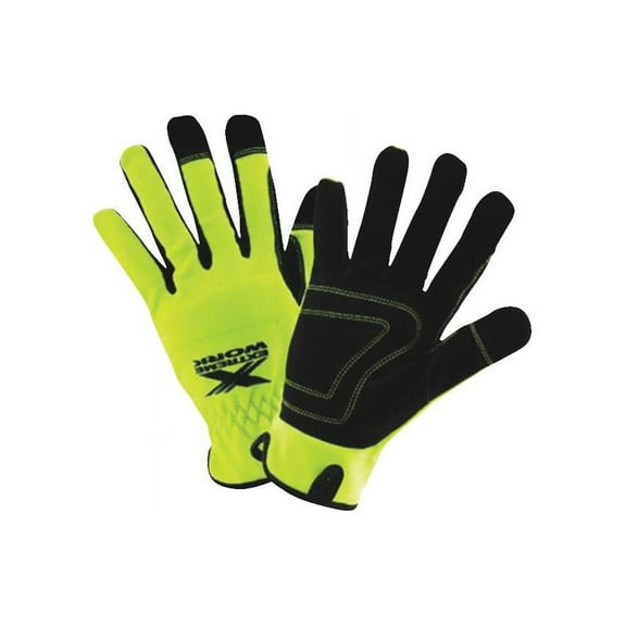 West Chester Protective Gear Hi Viz Hi Perf Glove - Faux Leather, Spandex - Pair, Size L, Yellow