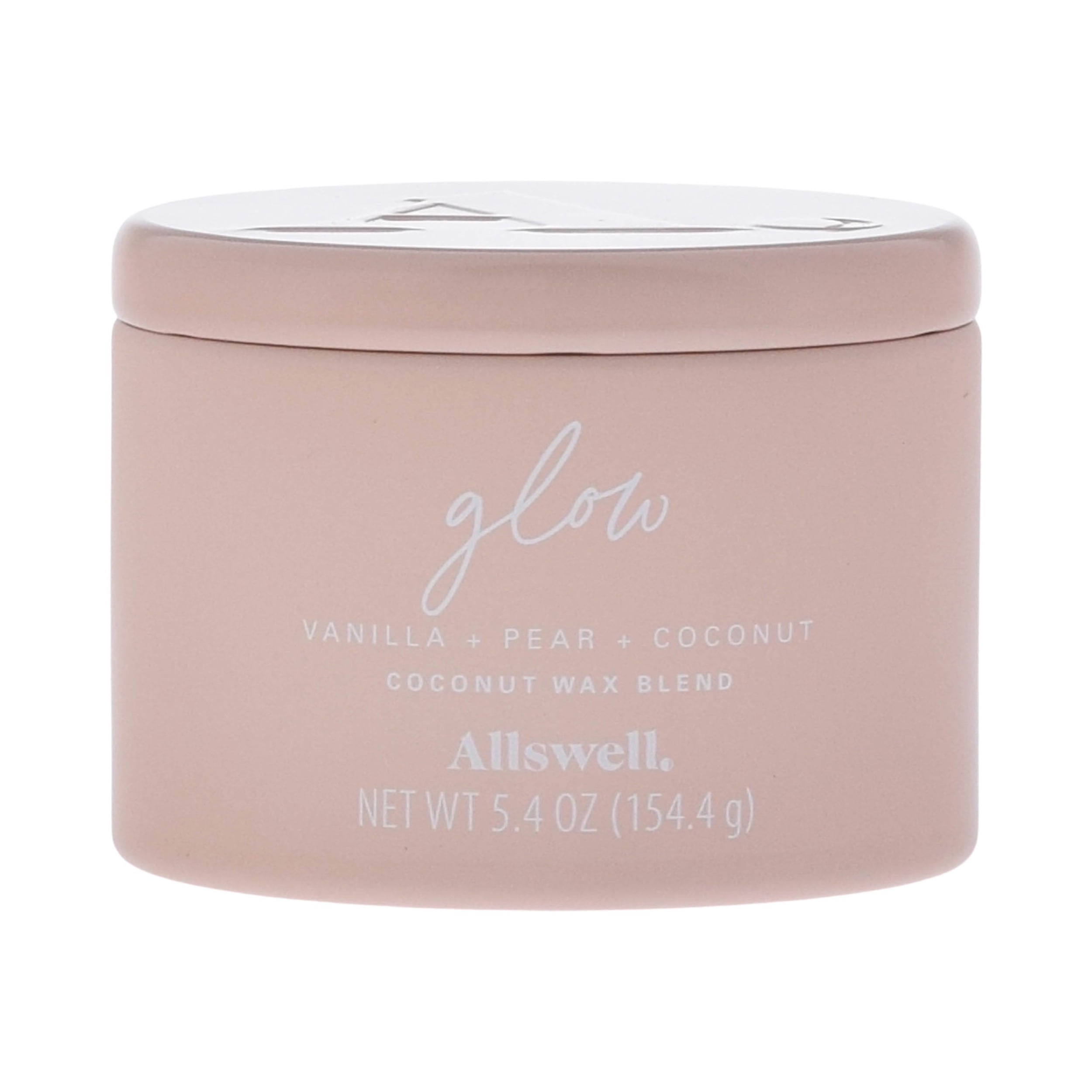 (2 pack) Allswell Glow Scented Tin Candle, Pink, Vanilla + Pear + Coconut, 5.4 oz