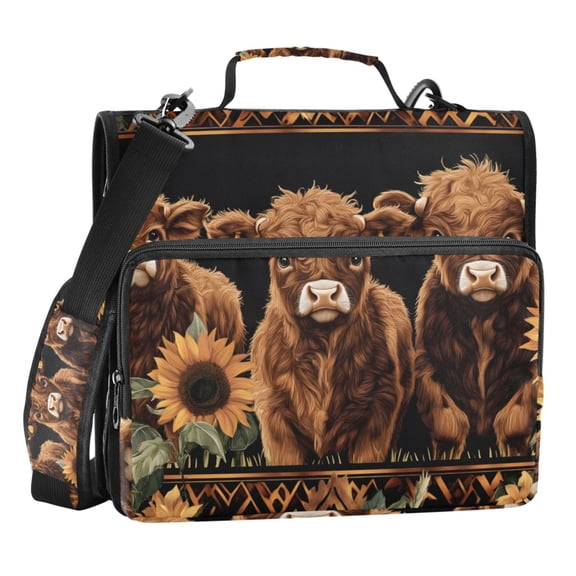 ALAZA Zipper Binder Bag Highland Cow Sunflower 3 Ring File Folder Binder Organizer Bag