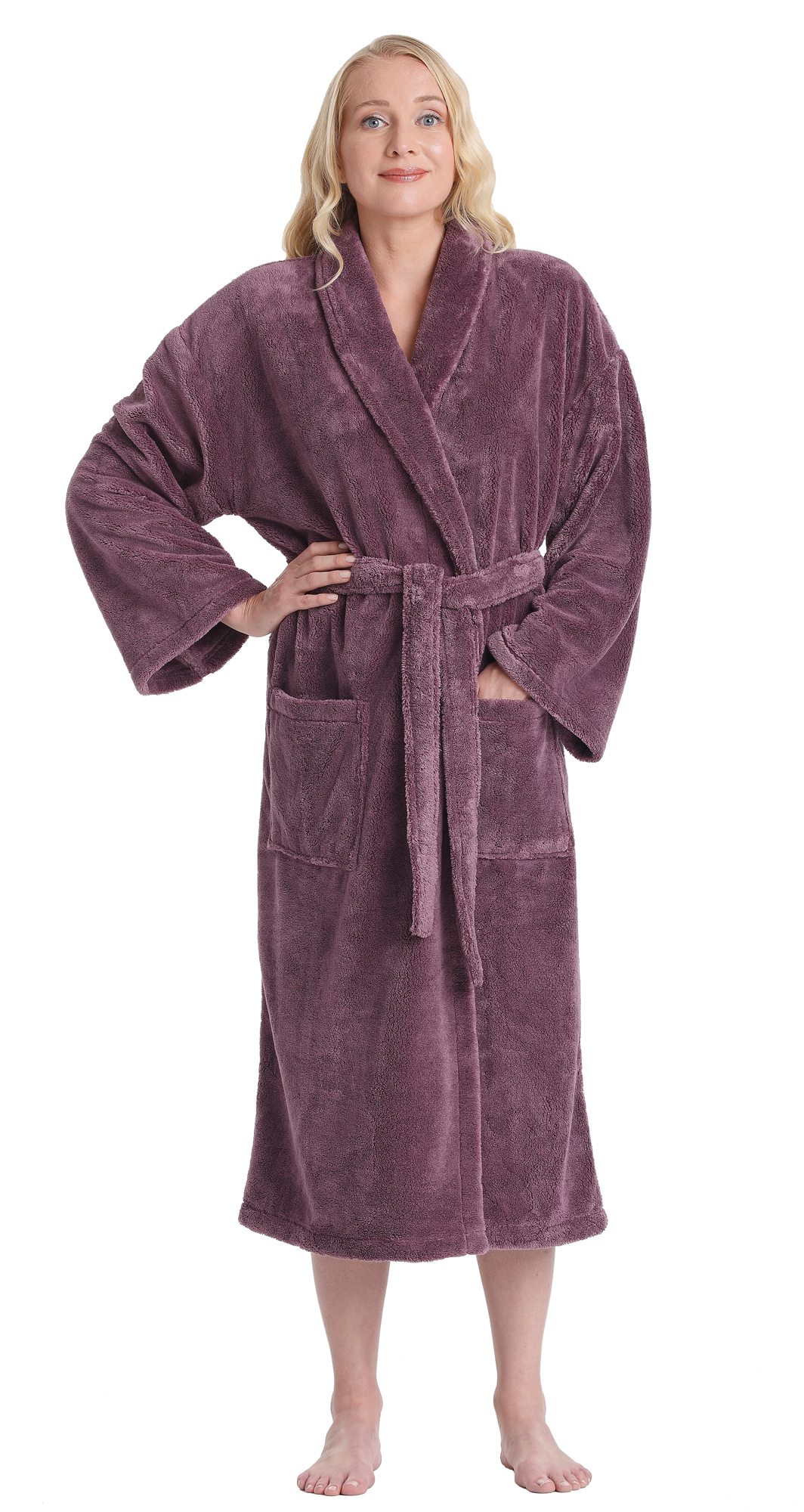 Arus Women's Shawl Collar Satin Look Fleece Plush Robe Turkish