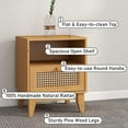 thumbnail image 3 of Tolead Boho Rattan Nightstand with Decor Drawer & Open Shelf, Living Room, Bedroom, Top, Sturdy, Oak, 3 of 8