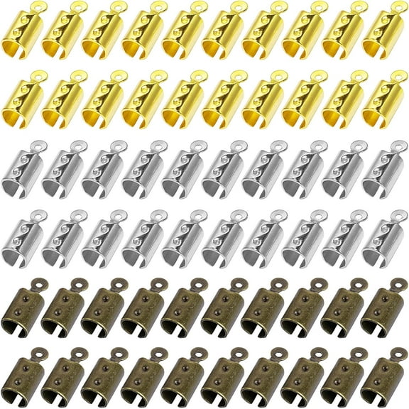 300pcs Fold Over Ends Cord End Caps Tips Crimps Cord Ends Leather Ribbon Clamp Clasp Fold Over Cord Ends for Jewelry Making,Necklace Cord, DIY Craft(3 Colors)