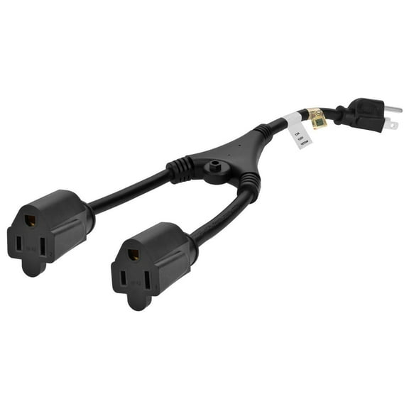 Monoprice Power Cord Splitter Cable - 1.17 Feet - Black | NEMA 5-15P to 2x NEMA 5-15R, 16AWG, 10A