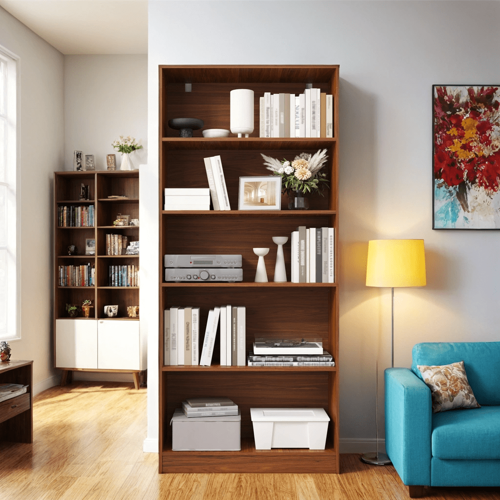 Brown 5 Tier Book Shelf, 71" Tall Large Bookshelf, Standing Wood Display Book Shelf for Living Room, Office, Library