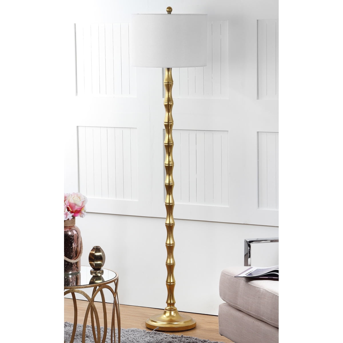 SAFAVIEH Aurelia 63.5 in. H Floor Lamp, Antique Gold/Off-White Shade