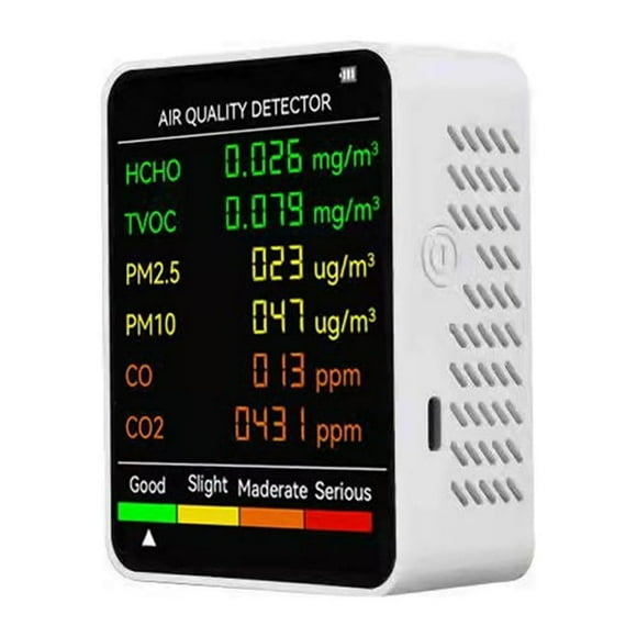 EASTIN 6 In 1 PM2.5 PM10 HCHO TVOC CO2 Multifunctional Air Quality Detector Carbon Dioxide Formaldehyde Monitor LCD Large Screen Display Portable Home Office Hotel Desktop Air Quality Tes