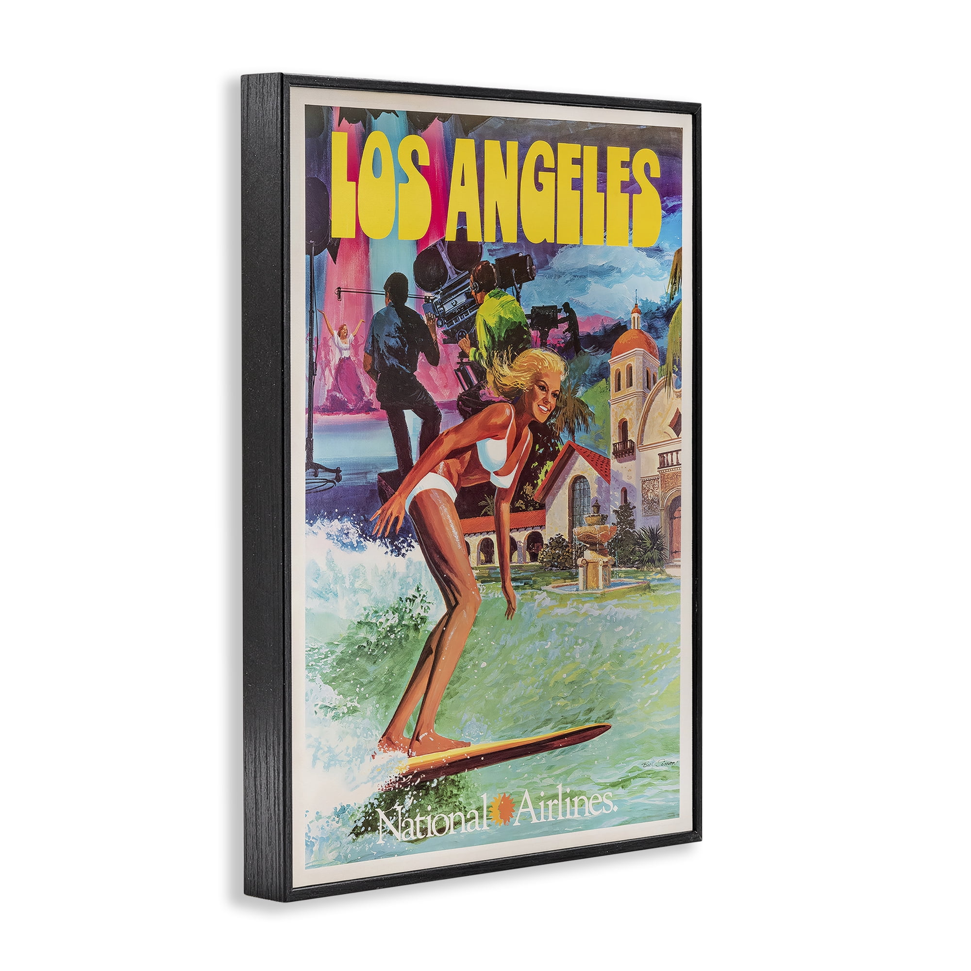 Stupell Industries Vintage Los Angeles Travel Black Framed Giclee Art, design by Vintage Posters