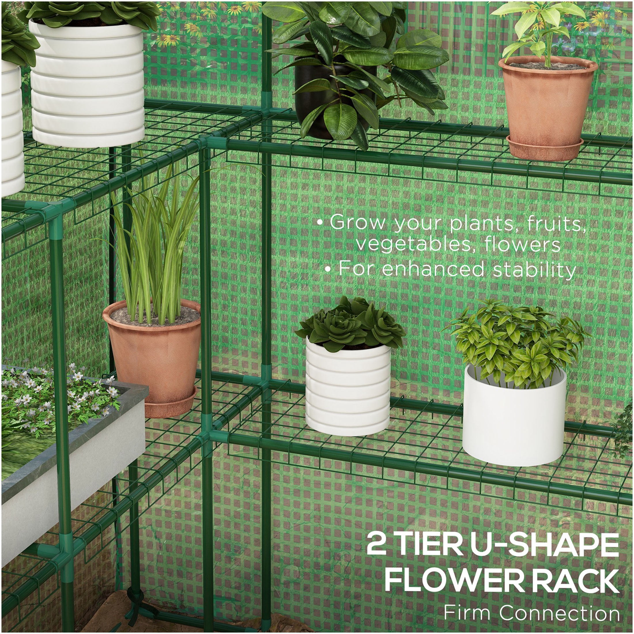 JERFIT Walk-In Portable Greenhouse with Shelves, UV & Water Resistant Outdoor Garden Greenhouse for Plants, Ventilation Windows & Roll-Up Door, Green