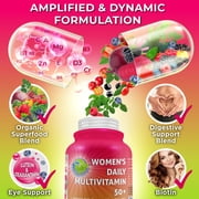 Women's Daily Multivitamin 50+, Vegan Multivitamin for Women with Biotin, Organic Superfoods, B-Complex, Probiotics, Enzymes - Supports Energy, Immunity, Gut Health - Easy to Swallow Capsules