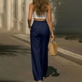 thumbnail image 5 of Women's Solid Color Wrinkle-Free Pleated High Waisted Business Casual Wide Leg Dress Pants Navy M(M), 5 of 8