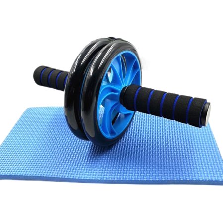 Ab Roller Wheel Dual Wheel with Thick Foam Grip Handles Blue and Black