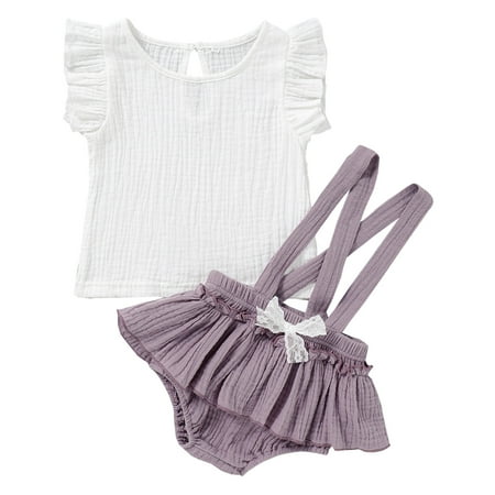

Up to 30% off! Kukoosong Summer Baby Girl Clothes Solid Linen Tops Tee T Shirts Straps Shorts Outfits White 92
