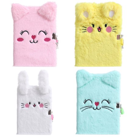 SANUME Plush Cartoon Cat Cute Diary Notebook Notepad With Lock Codebook