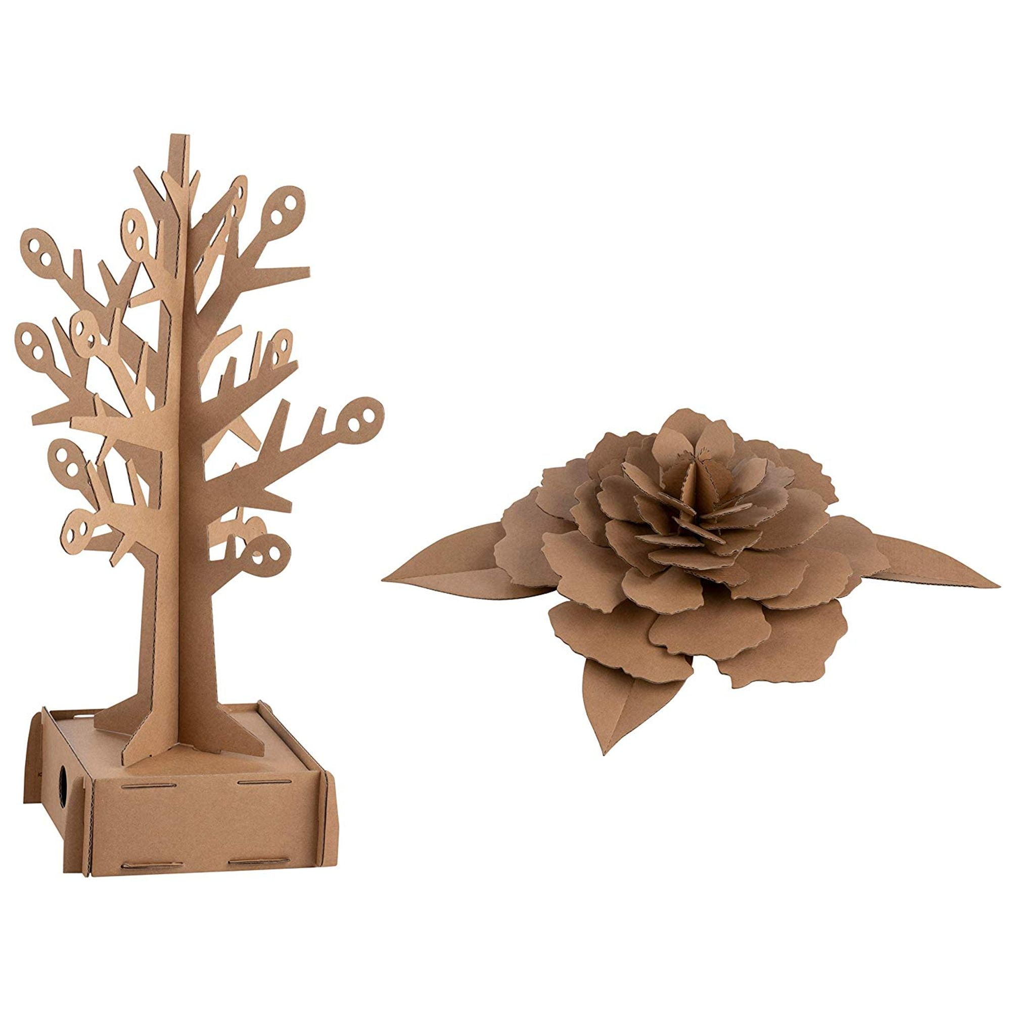 3D Puzzle 2Pack Tree and Flower Jigsaw Puzzles for Kids and Adults, Corrugated Cardboard