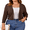 Coffee, variant on JuneFish Women's Plus Size Open Front Cropped Bolero Shrug Lightweight 3/4 Sleeve Cardigan Sweater