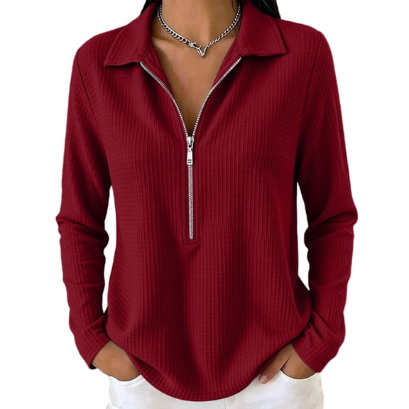 cocolona Womens Half Zip Pullover Tops Casual Long Sleeve Lapel Shirts Oversized Solid Color Fall Soft Outfits