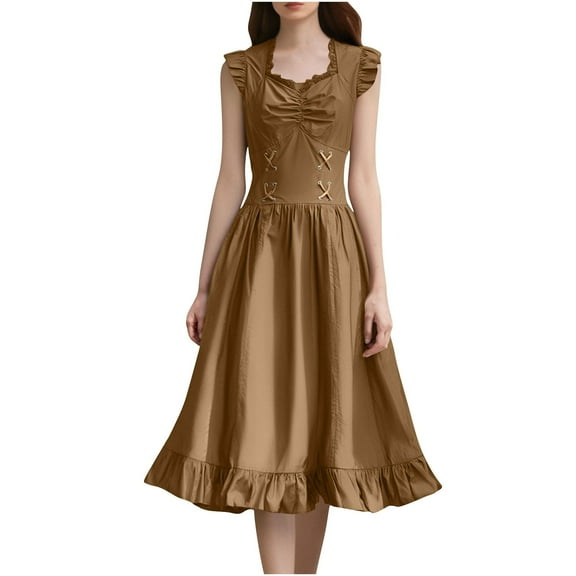 Vintage Swing Dress for Women, Cap Sleeve Ruffle Hem 50s Retro Tea Party Dress, Elegant A-line Fit Flare Dress