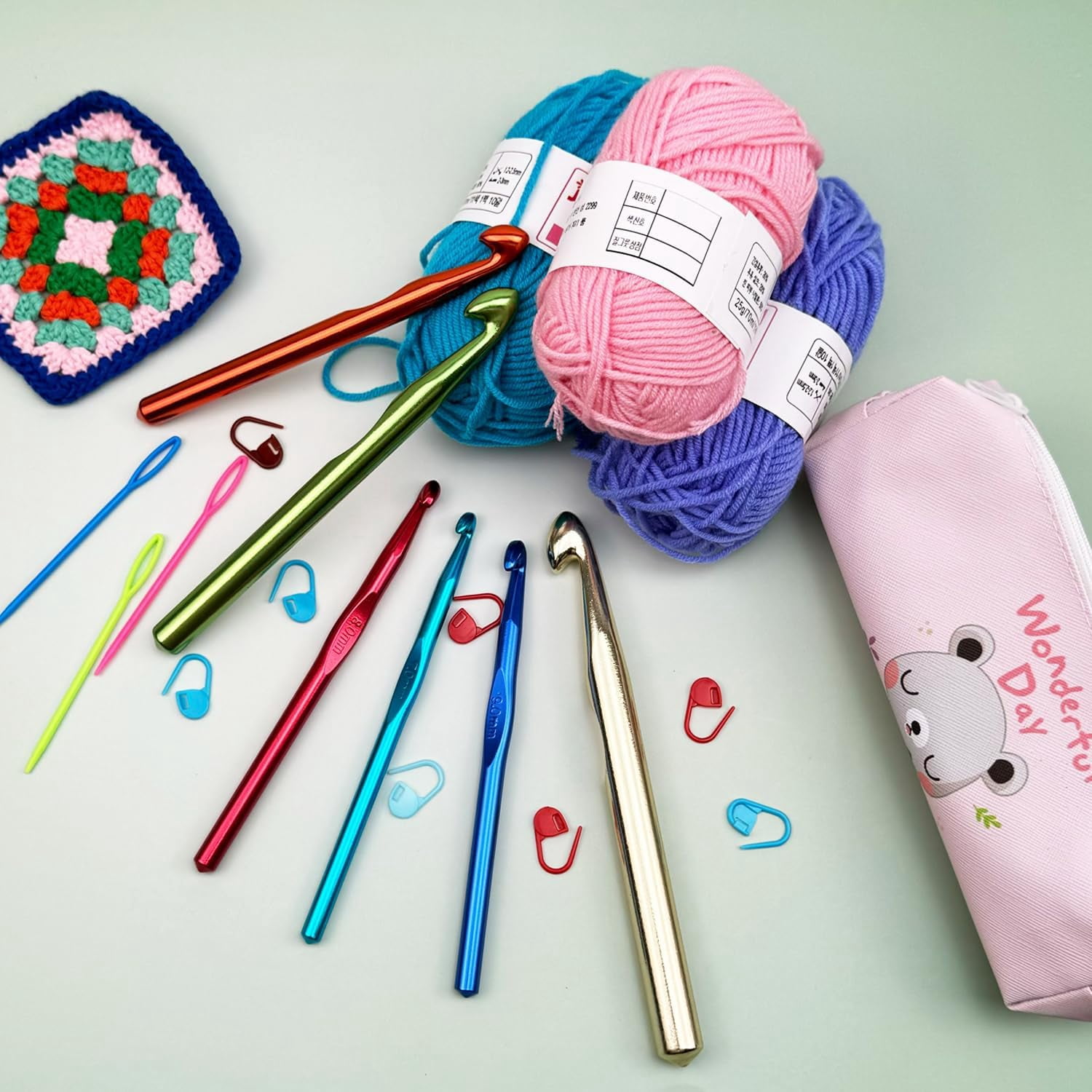 21pcs Huge Crochet Hook Set,Large Size 15mm 12mm 10mm 9mm 8mm 7mm Aluminum Crochet Hooks with Case,Crocheting Hook Needles for Chunky Yarn,Size L M N P O Q (Aluminum)$$Art & Craft