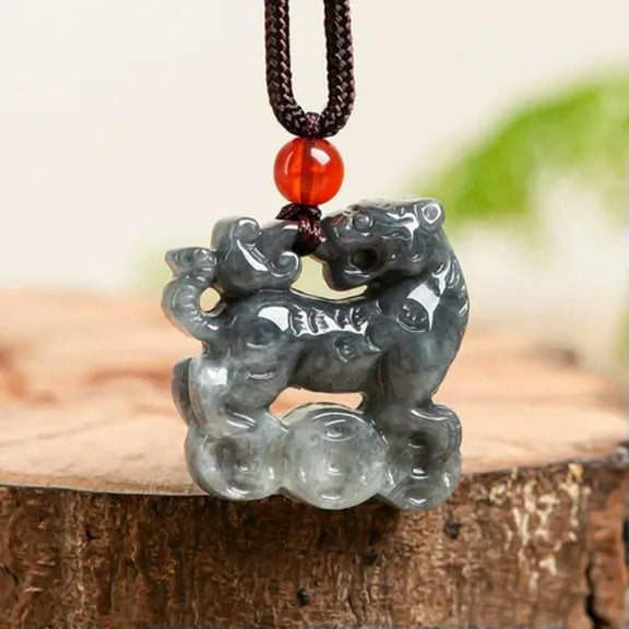 GKNET Natural Grade A Jade Jadeite Men Women Lucky Black Coin Zodiac Tiger Pendant