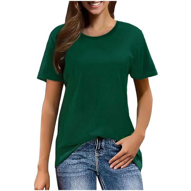 Baberdicy T-Shirts Décontractés à Manches Courtes pour Femmes, Col Rond, Vert TTG