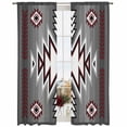 thumbnail image 2 of Red Gray Semi Sheer Window Curtains 84 Inches Long, Southwest Retro Ethnic AztecTexture Bohemian Rod Pocket Voile Silky Chiffon Curtain Light Filtering Drapes for Living Room, 52"x84", 2 Panels, 2 of 9