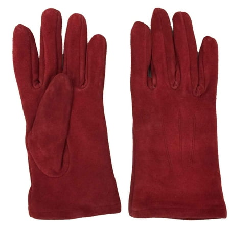 Ladies Leather Driving Gloves - Womens Red Suede Leather Driving Gloves Fleece Lined