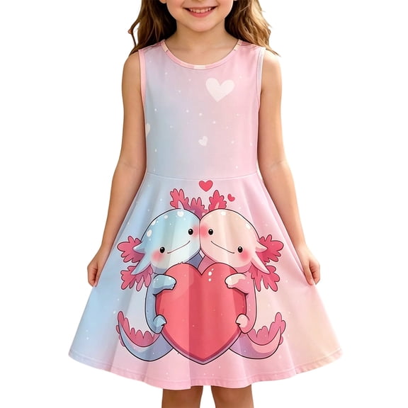 WOYY Girls Cartoon Sleeveless Cute Dress Summer Casual A Line Sundress, Pink, Sizes 3-16