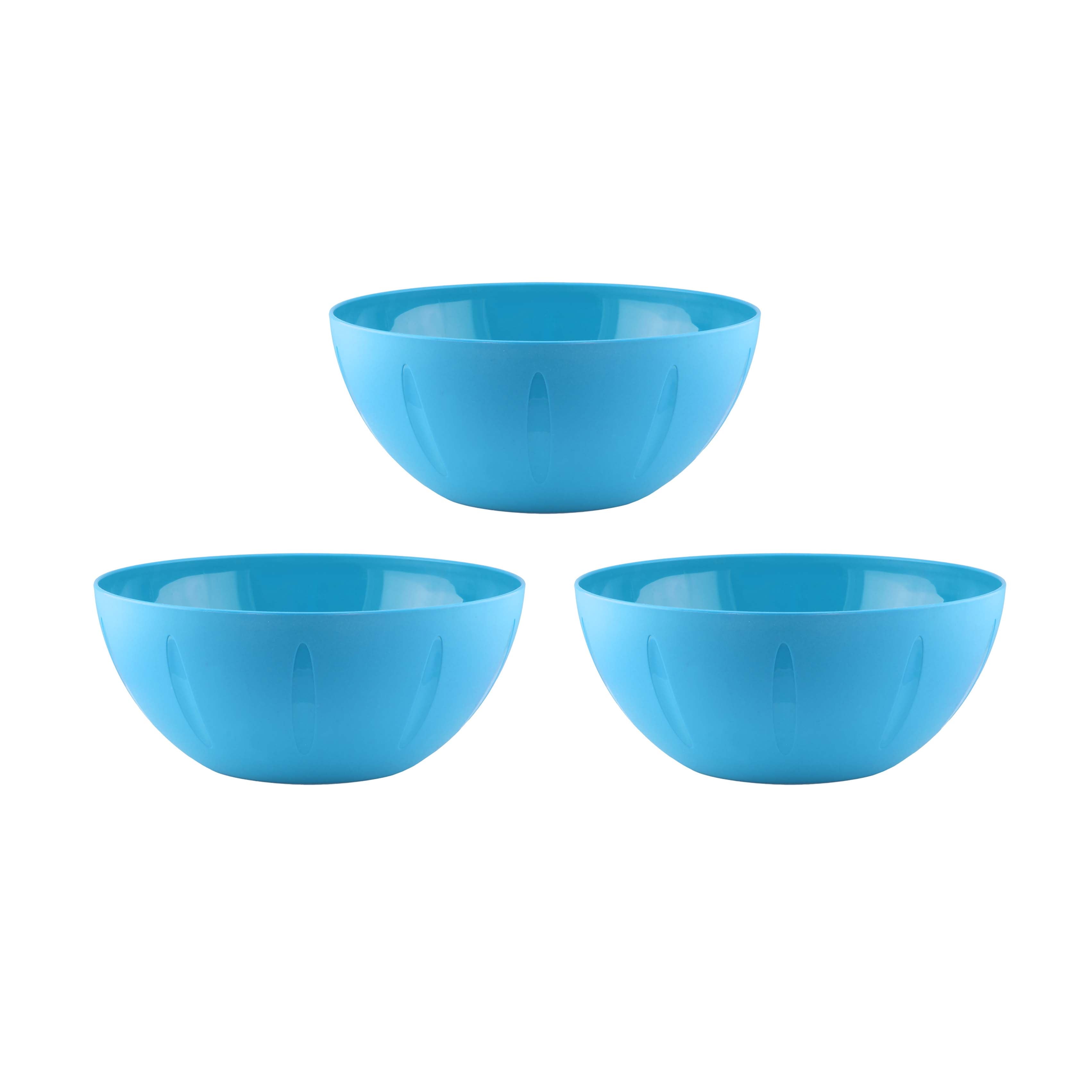 YBM Home 10 inch Plastic Serving Bowls, 3Pack Blue