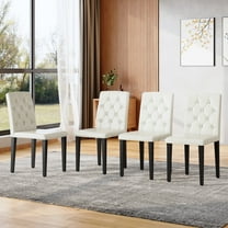 NYEESS Set of 4 White PU Dining Chairs with Black Metal Legs and Ergonomic Backrest