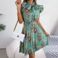 thumbnail image 6 of Wycnly Formal Dresses for Women Party Prom Vintage Ruffle Sleeve Pleated Swing Formal Dresses with Tie Short Sleeve Stand Neck Floral Print 2024 Summer Mini Dress Green m, 6 of 7