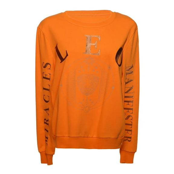 Leo Women’s 100% Premium Cotton Orange  Crewneck Pullover Sweatshirt - Size S - Miracles Manifester