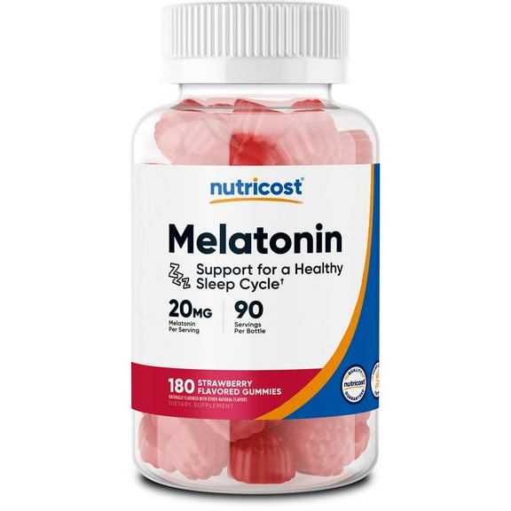 Nutricost Melatonin Gummies 20mg per serving (180 Strawberry Flavored Gummies) - Gluten-Free