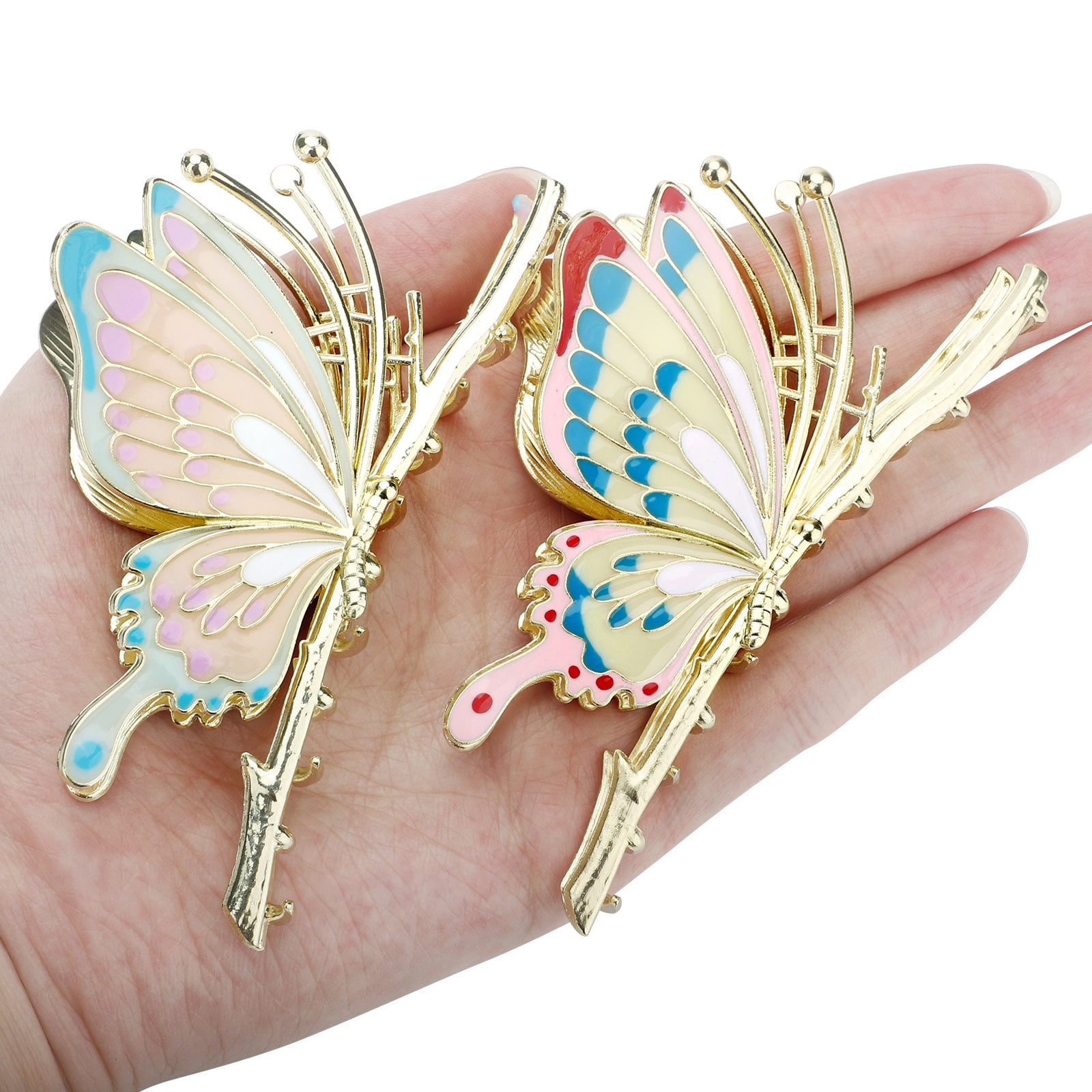  2Pcs Butterfly Hair Claw Clips for Women Big Non-Slip Strong  Rainbow 4.7 Acetate Claw Clips Metal Hair Clip for Girls Hair Accessories  for Long Thick Hair Cute Hair Clips Headwear Gifts 