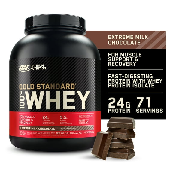 Optimum Nutrition Gold Standard 100% Whey Protein Powder, Extreme Milk Chocolate, 24g Protein, 5 LB