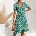 thumbnail image 2 of Fridja Robe à Manches Courtes Col en V pour Femmes, Imprimé Floral pour Fête à la Plage, 2 of 8