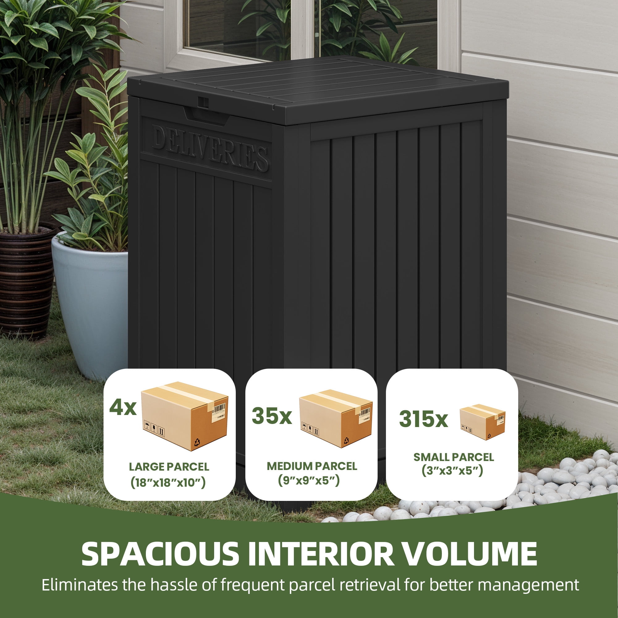 Uforic 51 Gallon Large Outdoor Resin Package Delivery Box, Waterproof Lockable Deck Storage Box for Porch & Curbside, Black