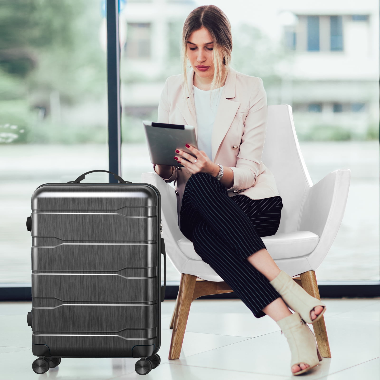 SUGIFT Hardside Luggage Set 3 Piece Lightweight Suitcase with TSA Lock Spinner Wheels, Dark Gray