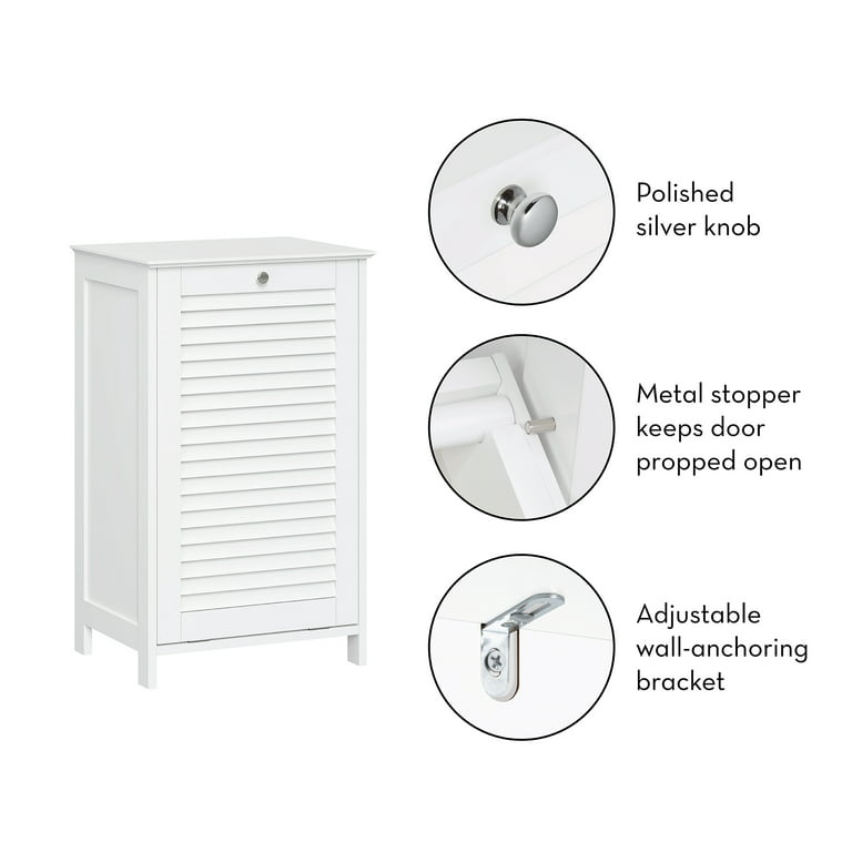 White Bathroom Cabinet with Laundry Basket Hamper and Drawer