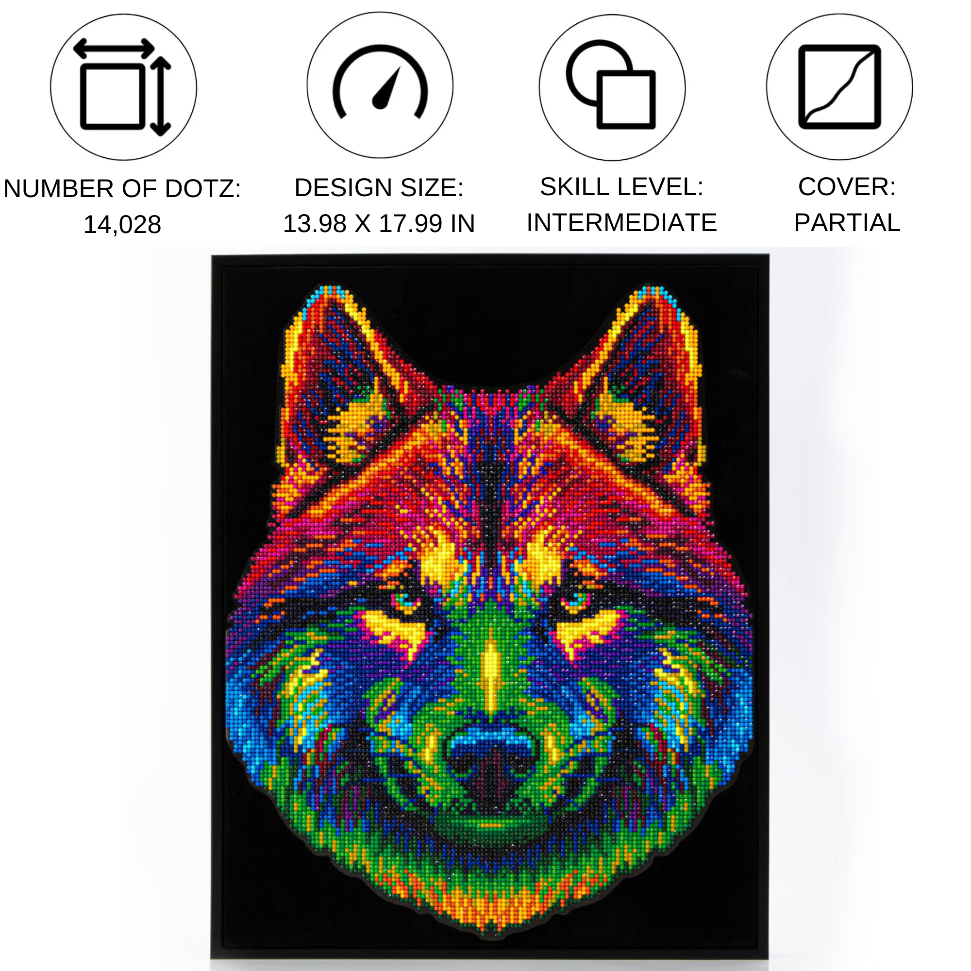Diamond Dotz Neon Flock Wolf Diamond Painting Kits for Adults - Colorful Diamond Art Kits a Relaxing Creative Craft Kit with Dotz Gems 18x14
