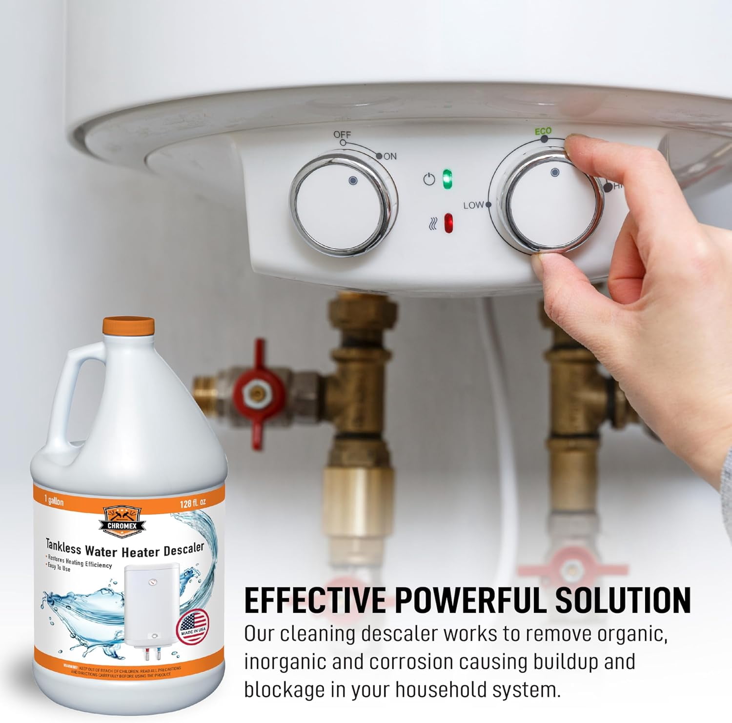 Chromex Tankless Water Heater Descaling Solution, Highly Effective Descaler, 4 Gallon Value Pack