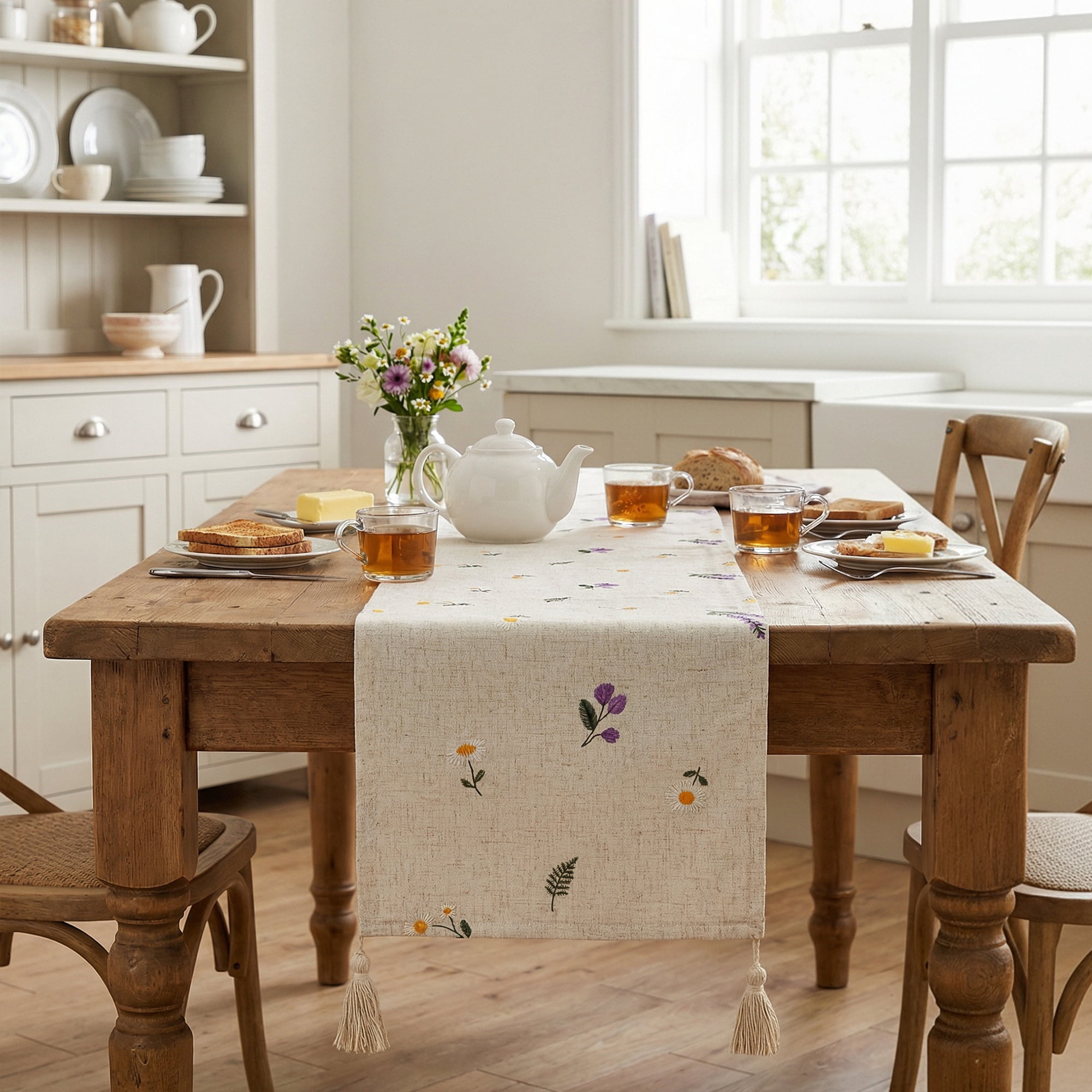 Unique Bargains Table Runner for Kitchen Decor with Tassel Lavender 11.8x86.6in