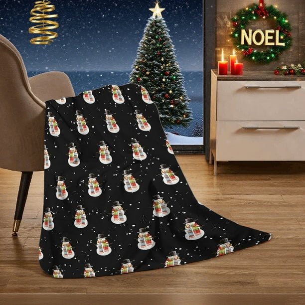 Manta Navideña de Franela Suave y Ligera de Forro Polar Negro de 140 X 190 Cm | Manta Acogedora y Cálida para La Siesta | Regalo Navideño Duradero y Lavable para Uso En Casa, Oficina y Exteriores