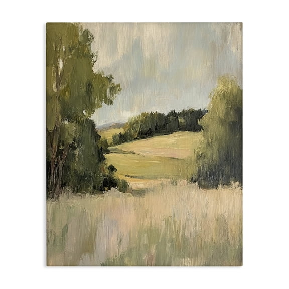 Stupell Industries Painterly Green Valley View Landscape & Nature Painting Wrapped Canvas Canvas Art Print Wall Art, 16 x 20
