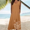 thumbnail image 4 of Short Sleeve Dresses for Women Fashion Solid Color Sleeveless Round Neck Pocket Dress Skirt A-Line Casual Loose T-Shirt Beach Sundress Brown (Size:S-5XL), 4 of 5