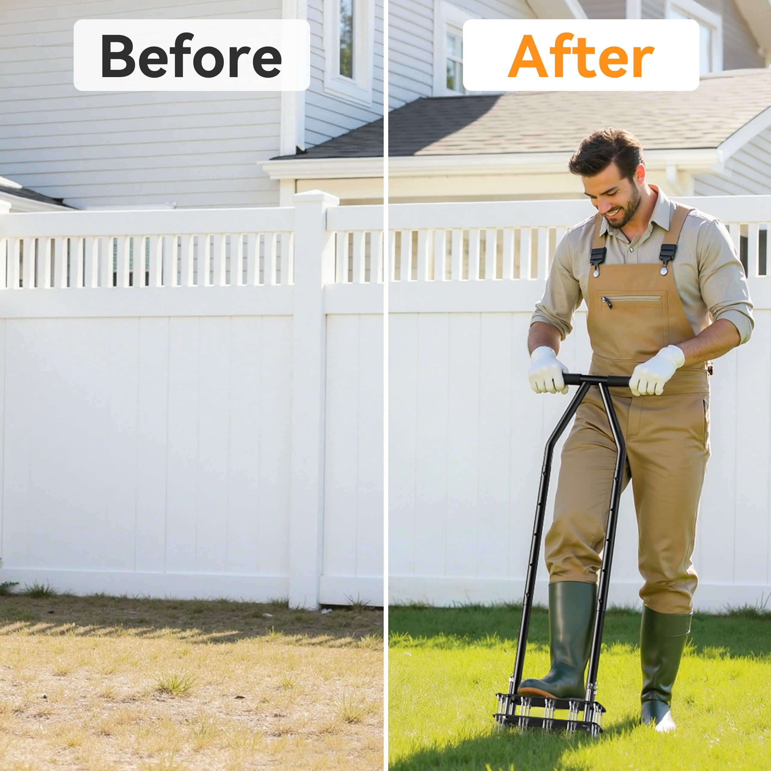 Knee-friendly Manual Lawn Aerator Tool - 15 Heavy-duty Steel Spikes Spring-loaded Auto-clean Design  Pre-assembled For Soil Loosening & Garden/yard Aeration