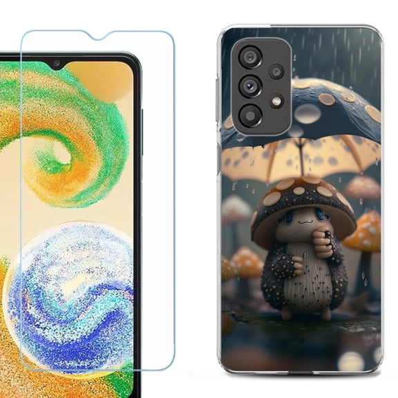 Shockproof Fashion Phone Case for Samsung Galaxy A23 5G, with Tempered Glass Screen Protector, by OneToughShield ® - Frog n Mushroom